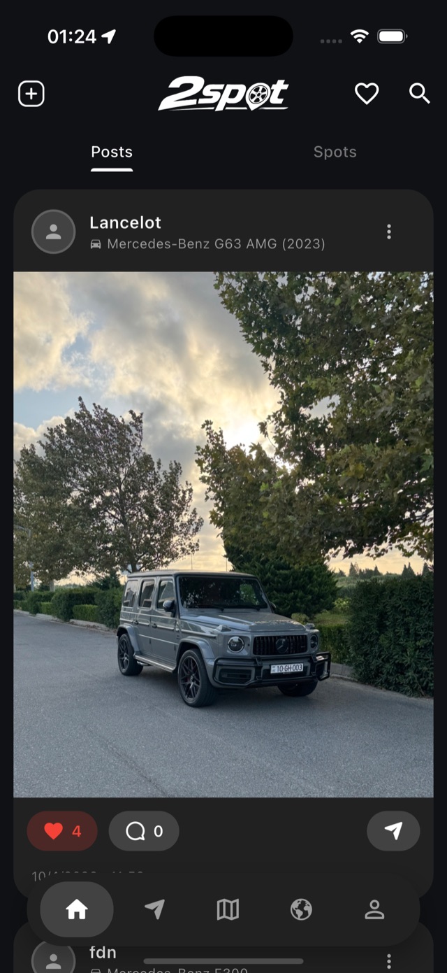 2spot tətbiqindəki Lent ekranı